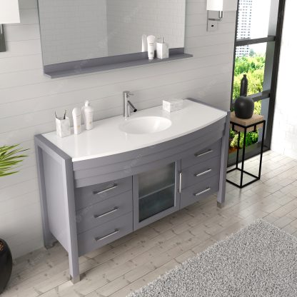 Ava 55" Single Bath Vanity in Gray with White Engineered Stone Top and Round Sink