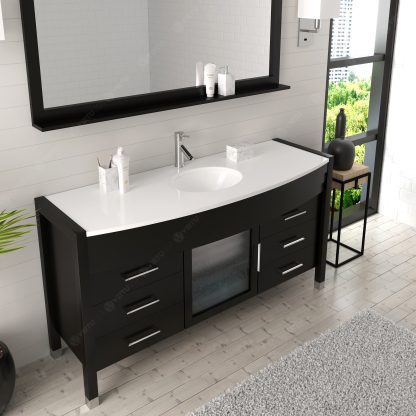Ava 61" Single Bath Vanity in Espresso with White Engineered Stone Top and Round Sink with Brushed Nickel Faucet with Matching Mirror
