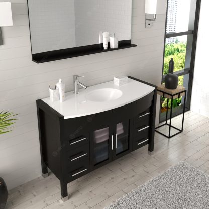 Ava 48" Single Bath Vanity in Espresso with White Engineered Stone Top and Round Sink with Brushed Nickel Faucet with Matching Mirror