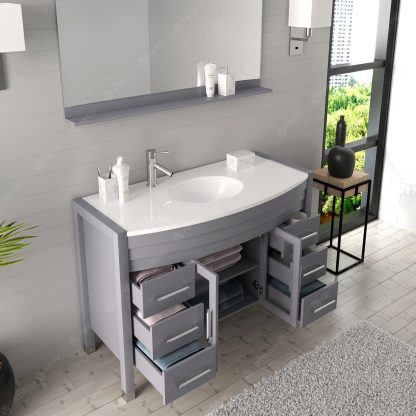 Ava 48" Single Bath Vanity in Gray with White Engineered Stone Top and Round Sink with Matching Mirror