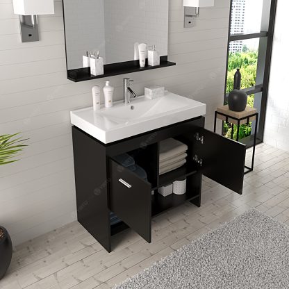 Gloria 36" Single Bath Vanity in Espresso with White Ceramic Top and Integrated Square Sink with Brushed Nickel Faucet with Matching Mirror