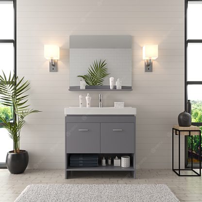 Gloria 36" Single Bath Vanity in Gray with White Ceramic Top and Integrated Square Sink