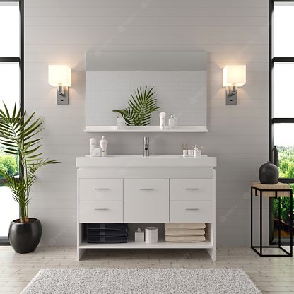 Gloria 48" Single Bath Vanity in White and Square Sink with Matching Mirror