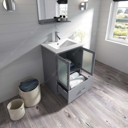 Zola 24" Single Bath Vanity in Gray with White Ceramic Top and Integrated Square Sink with Matching Mirror