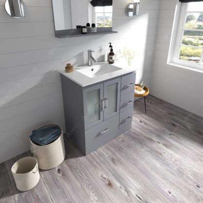 Zola 30" Single Bath Vanity in Gray with White Ceramic Top and Integrated Square Sink