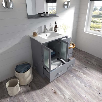 Zola 30" Single Bath Vanity in Gray with White Ceramic Top and Integrated Square Sink with Matching Mirror
