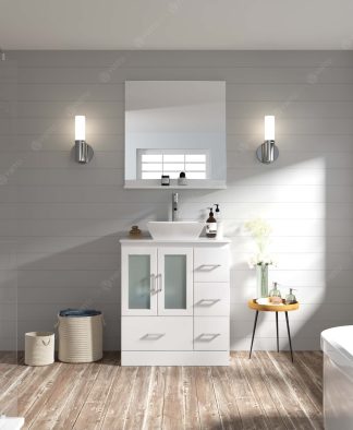 Zola 30" Single Bath Vanity in White with White Engineered Stone Top and Square Sink with Matching Mirror