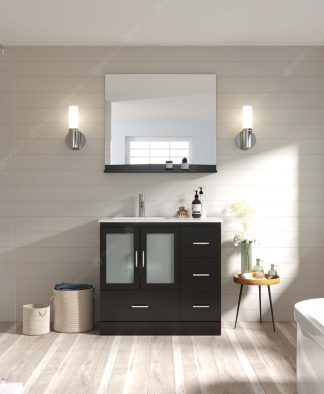 Zola 36" Single Bath Vanity in Espresso with White Ceramic Top and Integrated Square Sink with Matching Mirror
