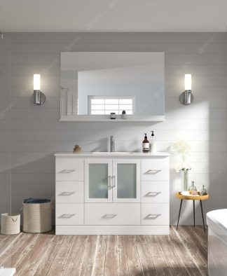 Zola 48" Single Bath Vanity in White with White Ceramic Top and Integrated Square Sink