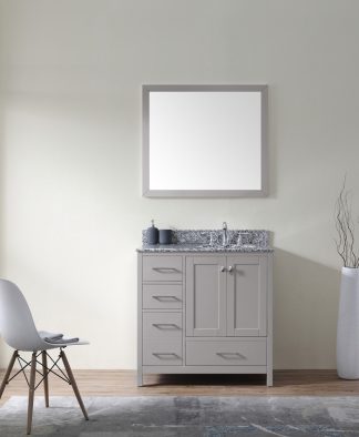 Caroline Madison 36" Single Bath Vanity in Cashmere Gray with White Granite Top and Round Sink - GS-28036L-AWRO-CG-NM
