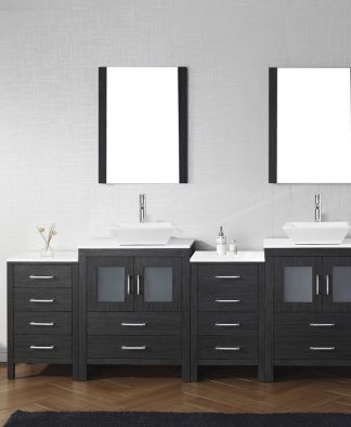 Dior 110" Double Bath Vanity in Zebra Gray with White Engineered Stone Top and Square Sinks with Polished Chrome Faucets with Matching Mirror - KD-700110-S-ZG