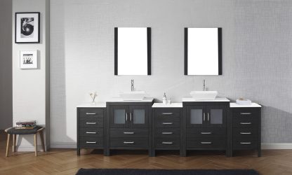 Dior 110" Double Bath Vanity in Zebra Gray with White Engineered Stone Top and Square Sinks with Brushed Nickel Faucets with Matching Mirror - KD-700110-S-ZG-001