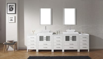 Dior 110" Double Bath Vanity in White with White Marble Top and Square Sinks with Brushed Nickel Faucets with Matching Mirror - KD-700110-WM-WH-001
