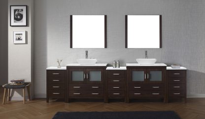 Dior 118" Double Bath Vanity in Espresso with White Marble Top and Square Sinks with Brushed Nickel Faucets with Matching Mirror - KD-700118-WM-ES-001