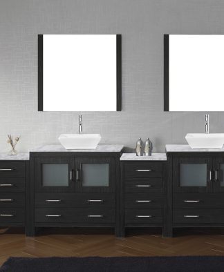 Dior 126" Double Bath Vanity in Zebra Gray with White Marble Top and Square Sinks with Polished Chrome Faucets with Matching Mirror - KD-700126-WM-ZG