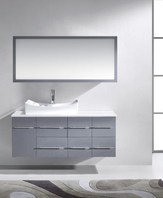 Ceanna 53.5" Single Bath Vanity in Gray with White Engineered Stone Top and Square Sink with Matching Mirror - MS-430-S-GR